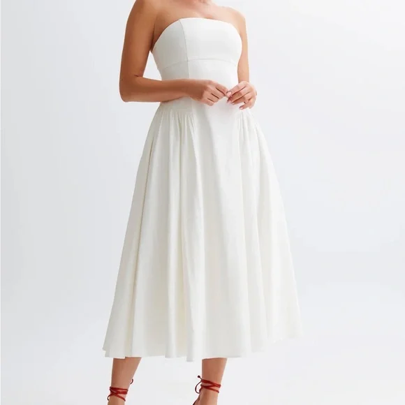 flowy ruffle mini dress Gaâla Priscilla Two-Piece Bridal MIdi Dress Sustainable Linen Strapless Corset Bodice Floral Topper V-Neck Layering Size XS